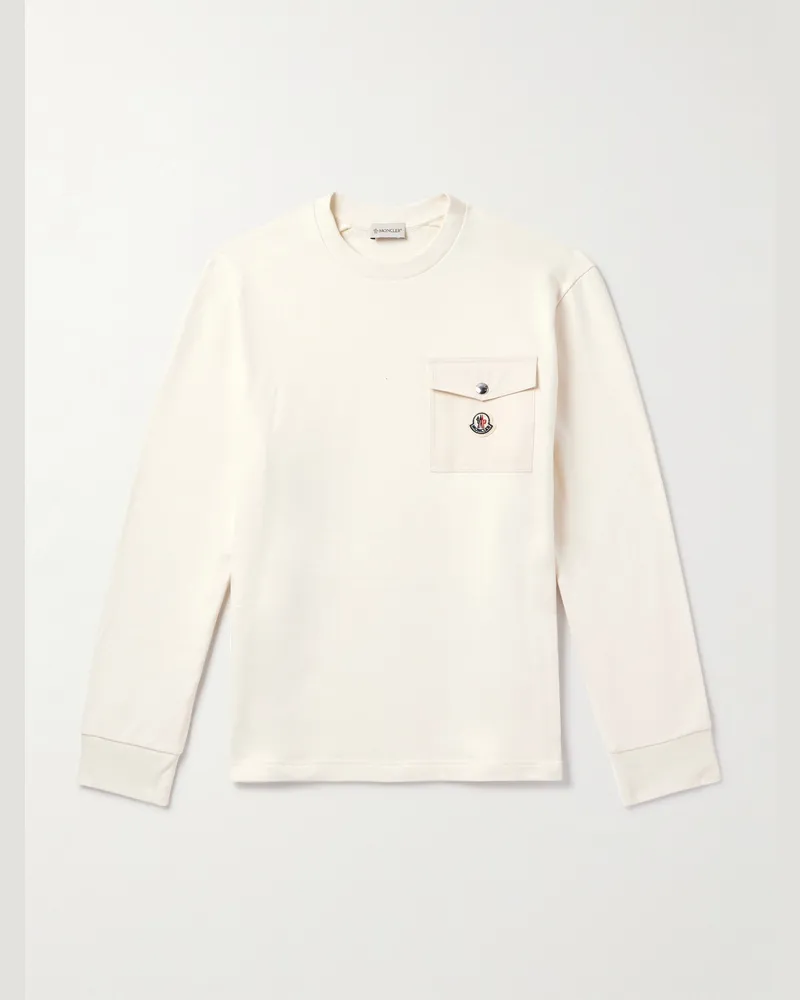 Moncler Sweatshirt aus Baumwoll-Jersey mit Twill-Besatz, Logoapplikation und Reißverschlüssen Neutral