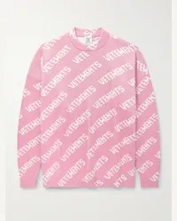 VETEMENTS Oversized Pullover aus Metallic-Strick mit Intarsienlogomuster Pink