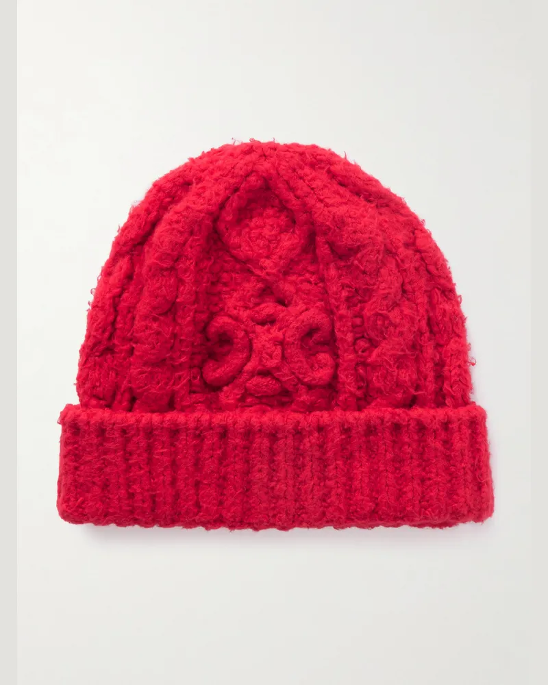 Celine Beanie aus einer gebürsteten Baumwollmischung in Zopfstrick Rot