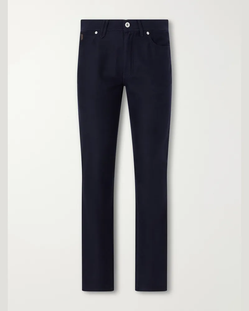 Brioni Straight-Leg Cotton-Moleskin Trousers Blue