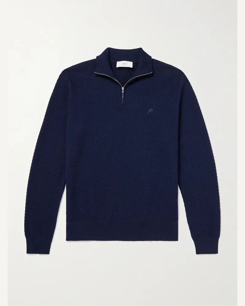 MR P. Pullover aus Merinowolle mit kurzem Reißverschluss und Logostickerei Blau