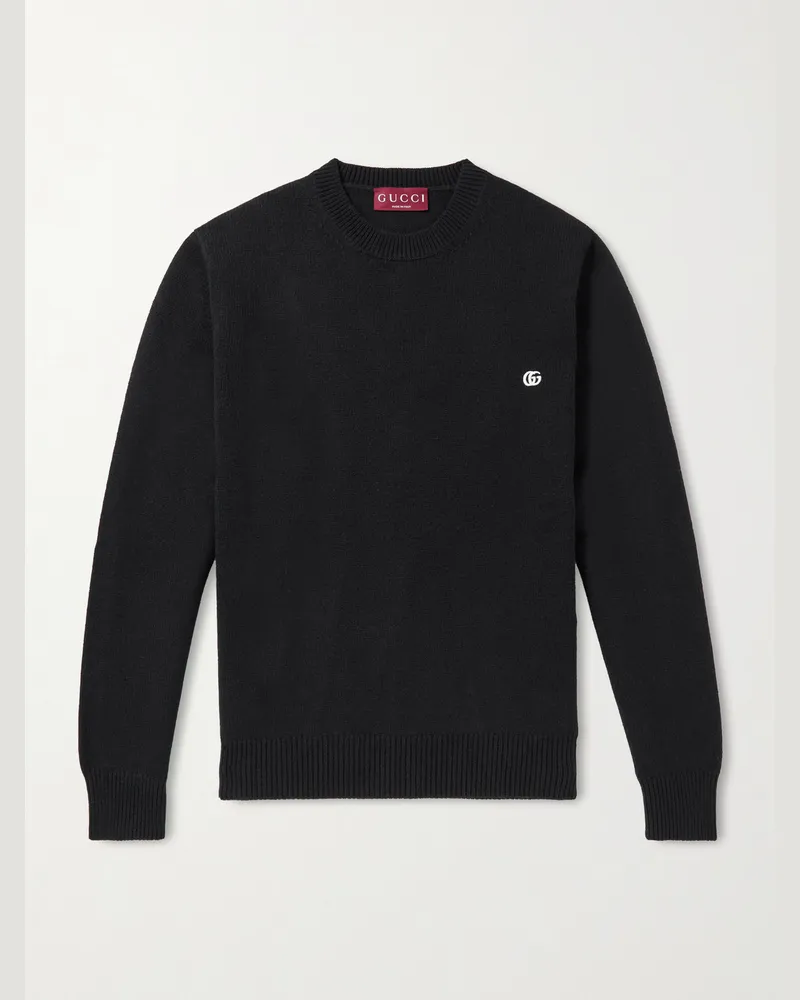 Gucci Logo-Embroidered Wool and Cashmere-Blend Sweater Black