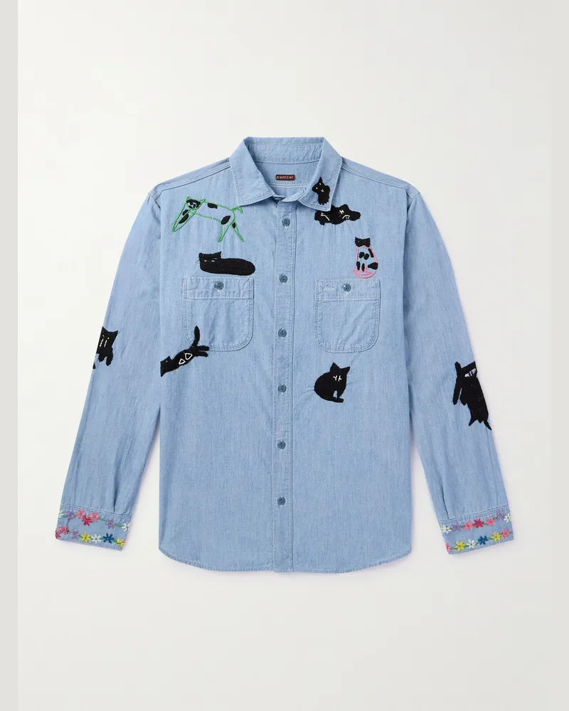 KAPITAL Hemd aus Baumwoll-Chambray mit Stickereien Blau