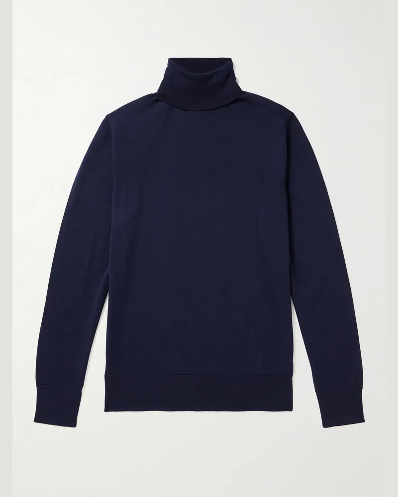 MR P. Schmal geschnittener Rollkragenpullover aus Merinowolle Blau