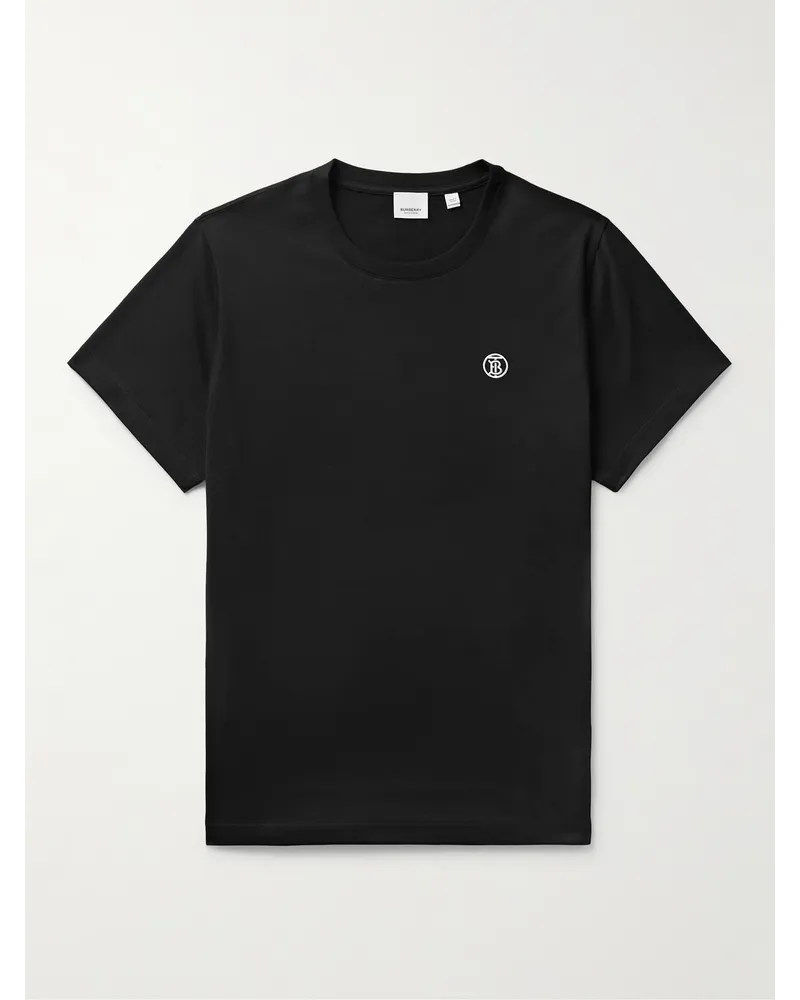 Burberry T-Shirt aus Baumwoll-Jersey mit Logostickerei Schwarz