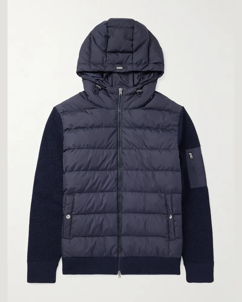 Herno Daunenjacke aus Wolle mit Kapuze und Shell-Besatz Blau