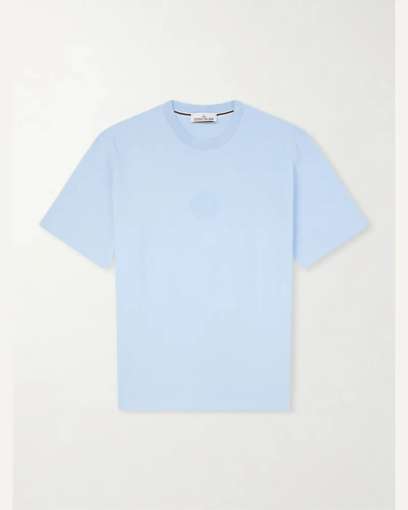 Stone Island Logo-Detailed Organic Cotton-Jersey T-Shirt Blue