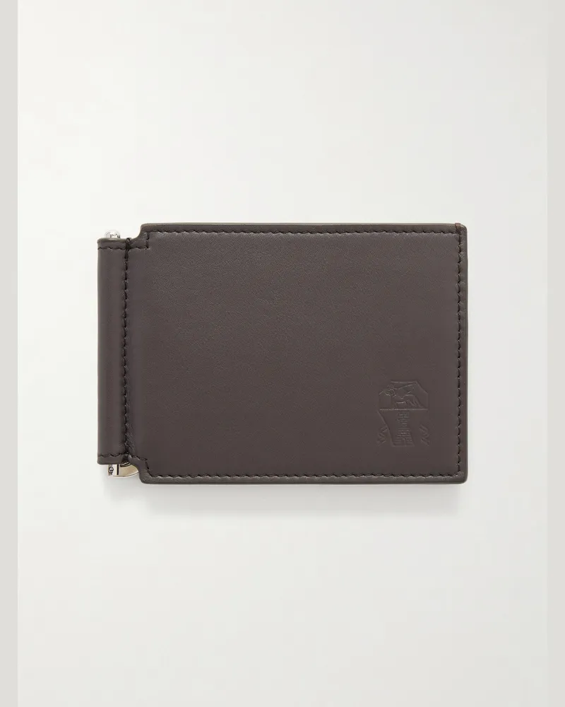 Brunello Cucinelli Logo-Debossed Leather Billfold Wallet With Money Clip Brown