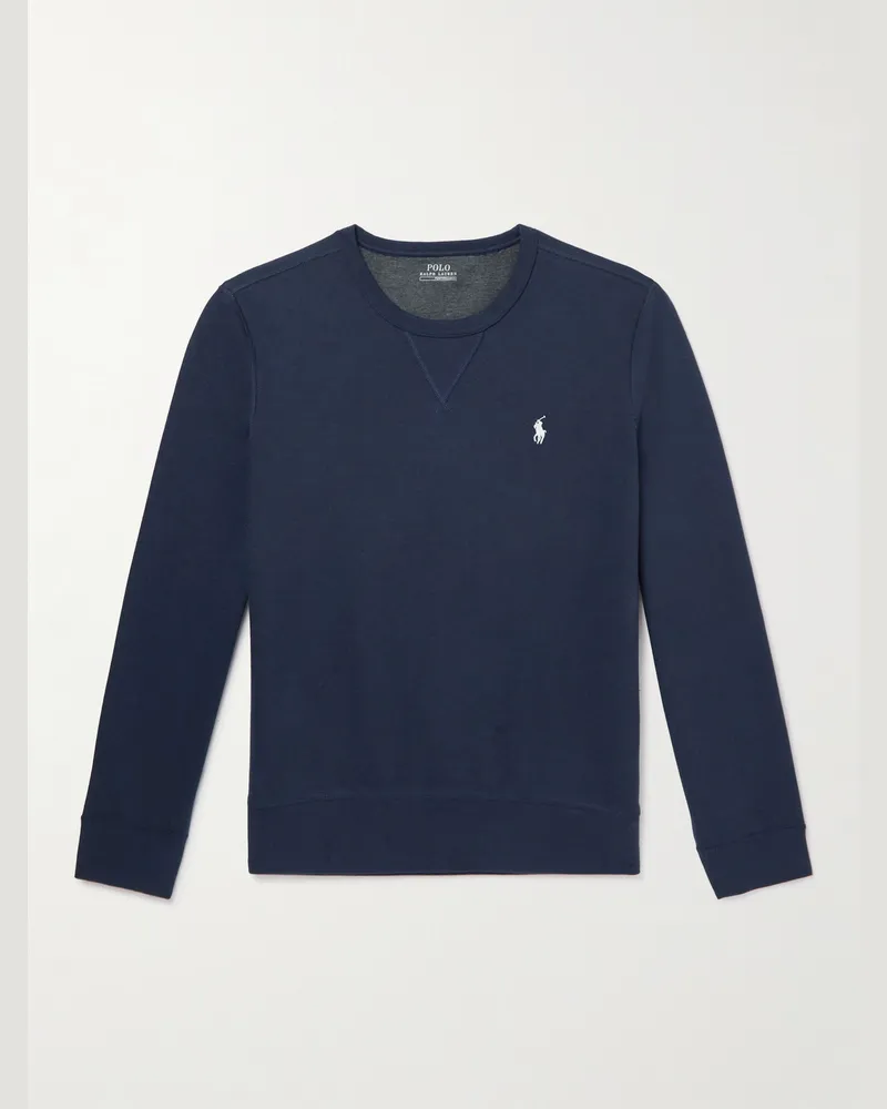 Ralph Lauren Logo-Embroidered Jersey Sweatshirt Blue
