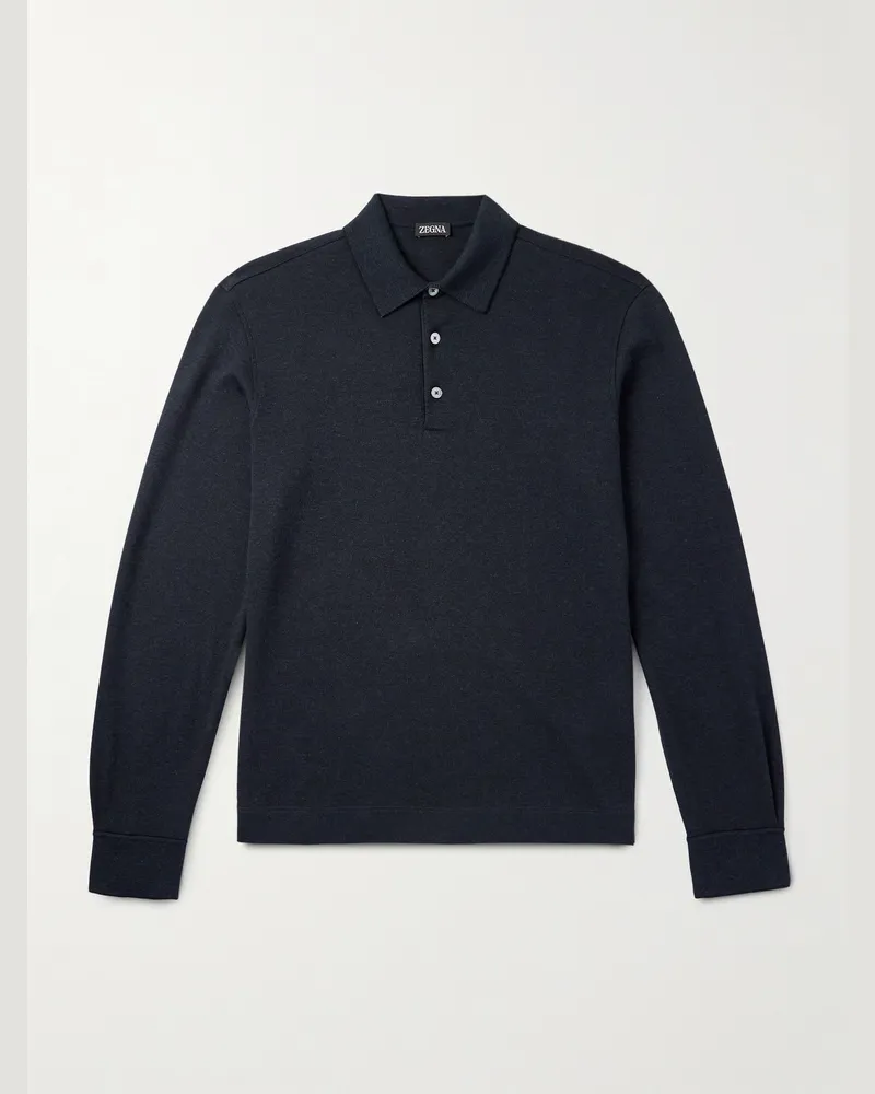 Ermenegildo Zegna Pullover aus Baumwoll-Piqué mit Polokragen Blau