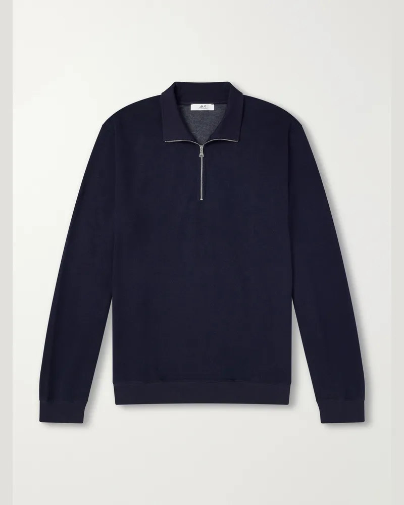 MR P. Cotton-Blend Double-Faced Jersey Half-Zip Sweatshirt Blue