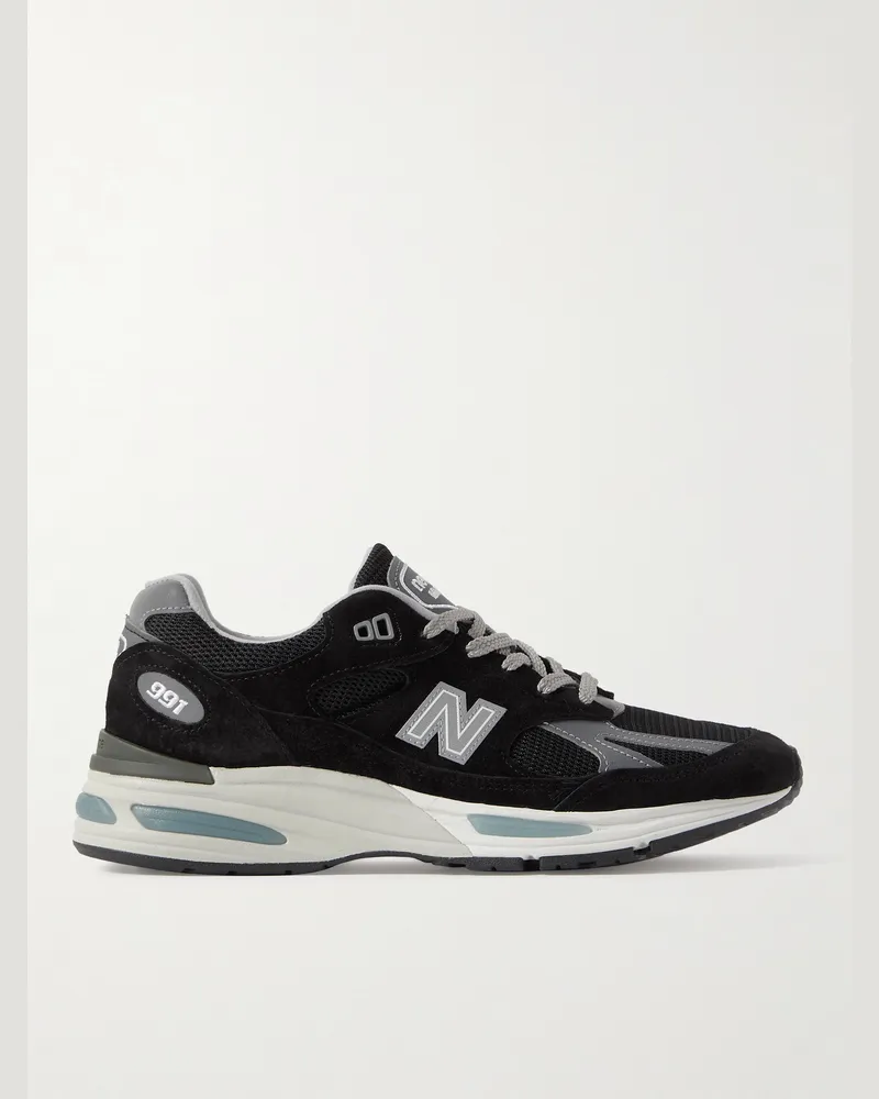 New Balance 991v2 Sneakers aus Veloursleder, Mesh und Kunstleder Schwarz
