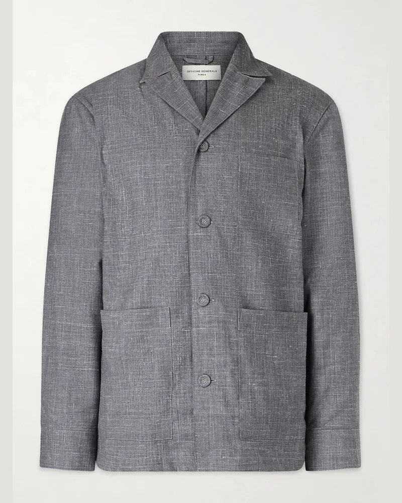 Officine Generale Sheldon Camp-Collar Virgin Wool, Silk and Linen-Blend Suit Jacket Gray