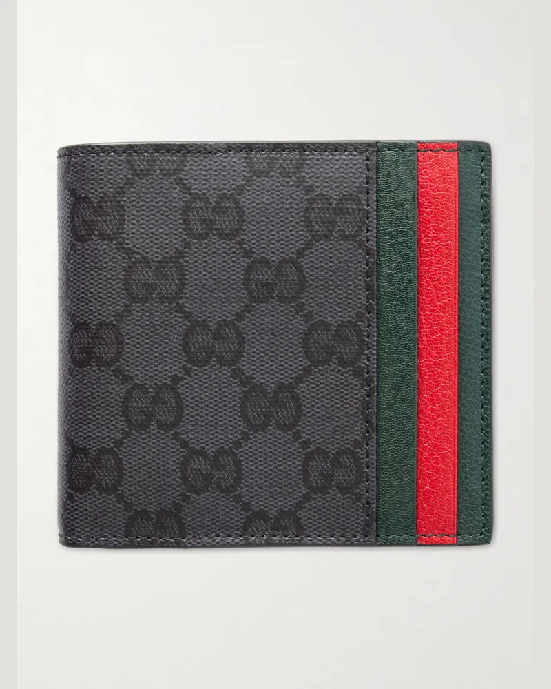 Gucci Web-Trimmed GG Supreme Coated-Canvas Billfold Wallet Black