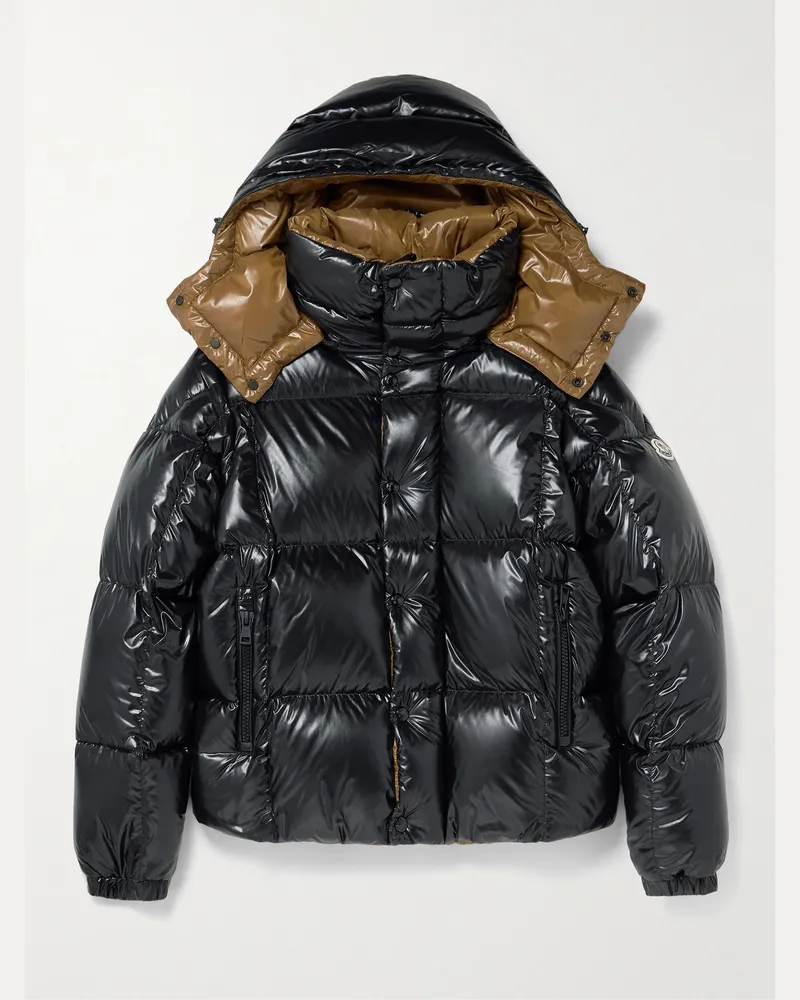 Moncler Parana Daunenjacke aus gestepptem Nylon mit Kapuze und Logoapplikation Schwarz
