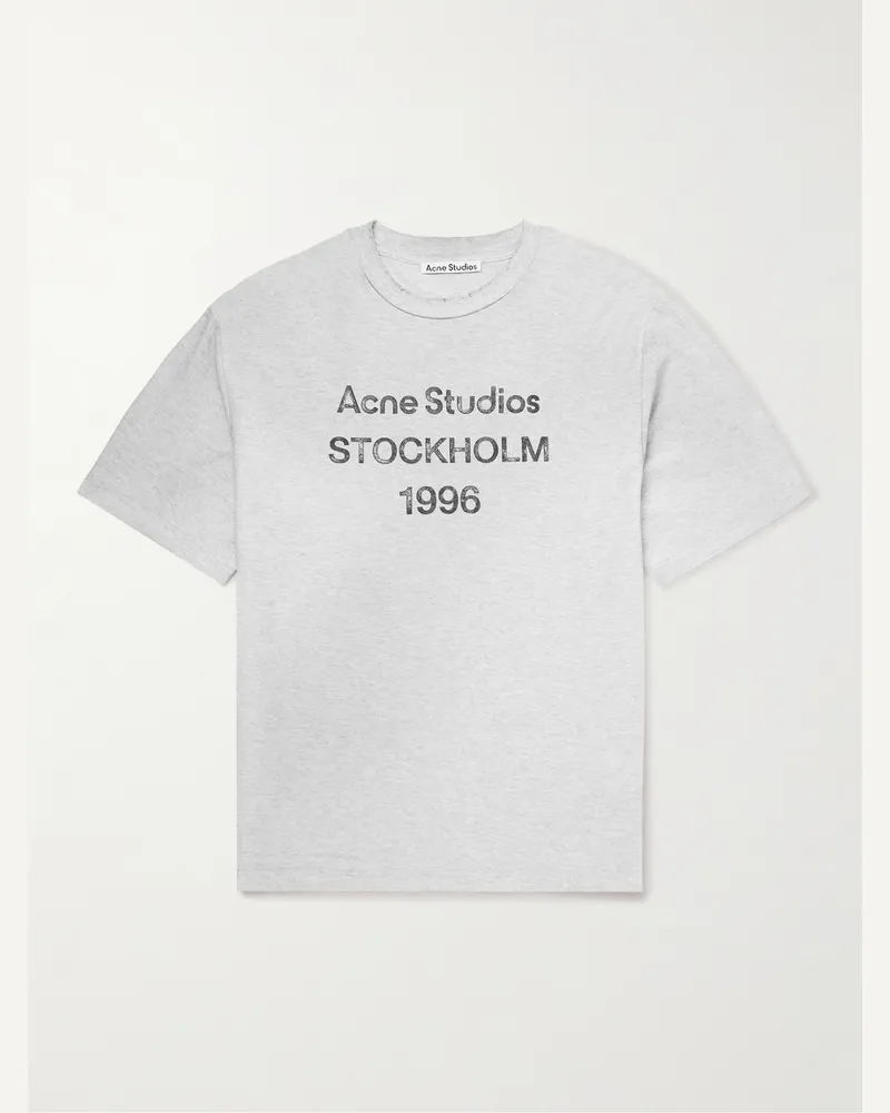 Acne Studios Exford Distressed Logo-Print Organic Cotton-Jersey T-Shirt Gray