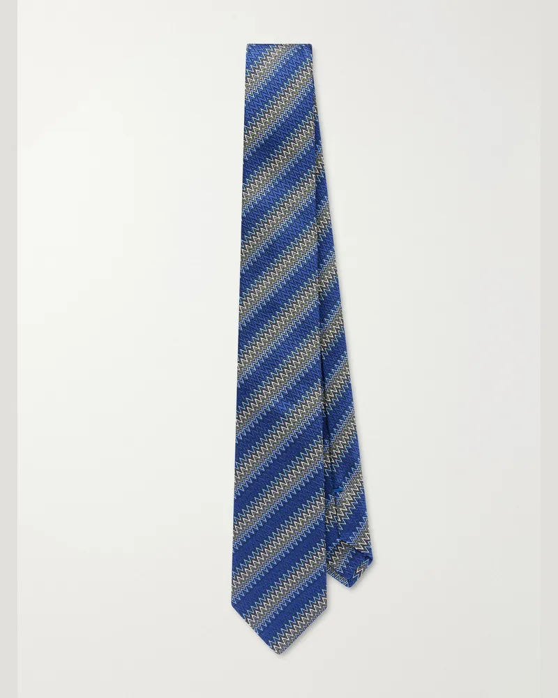 Missoni 7cm Crochet-Knit Silk Tie Blue