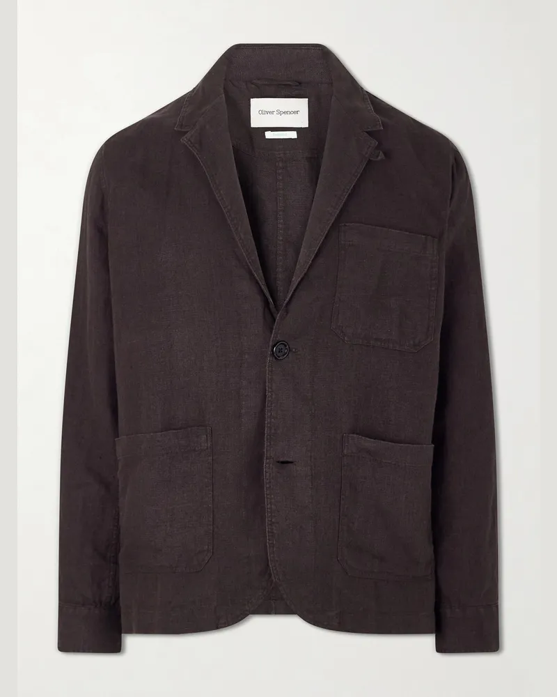 Oliver Spencer Camberwell Linen Suit Jacket Brown