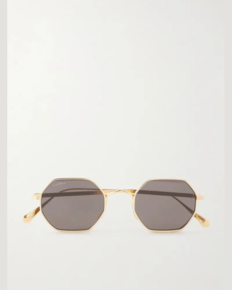 Cartier Rounded-Frame Melal Sunglasses Gold