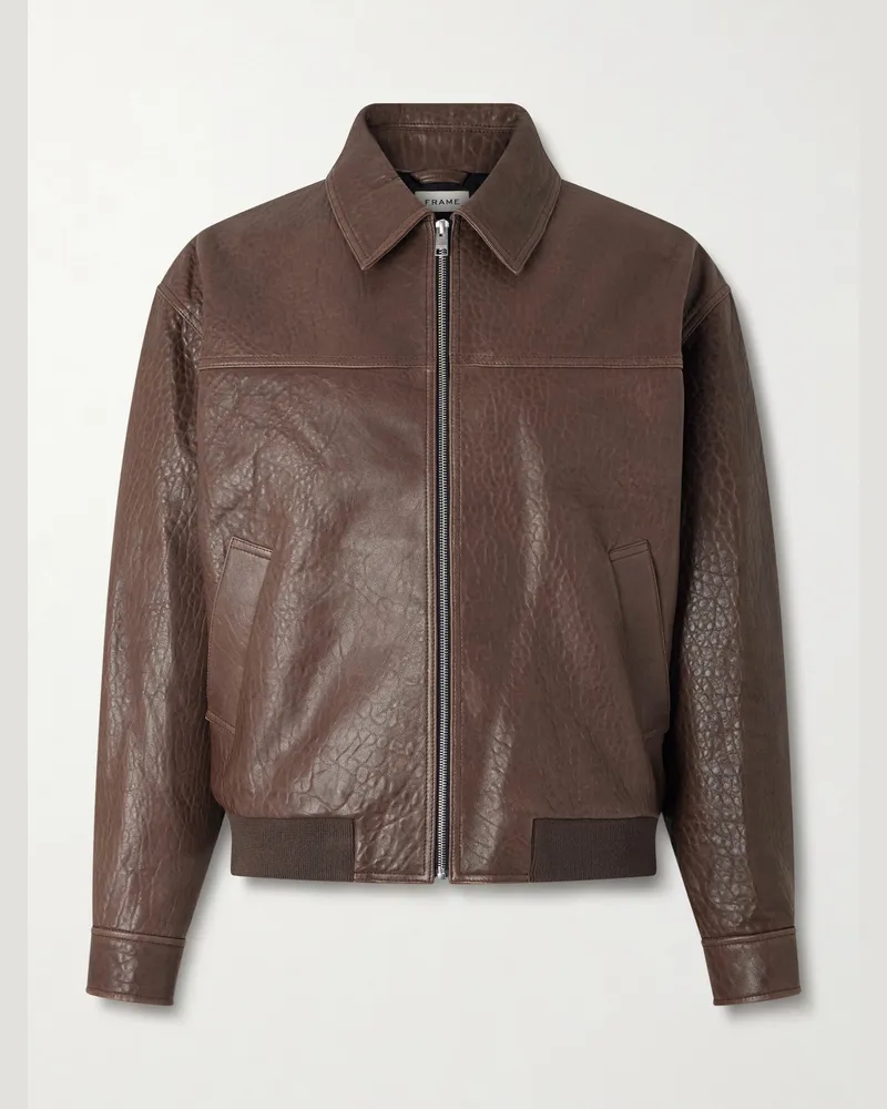 Frame Denim Textured-Leather Bomber Jacket Brown