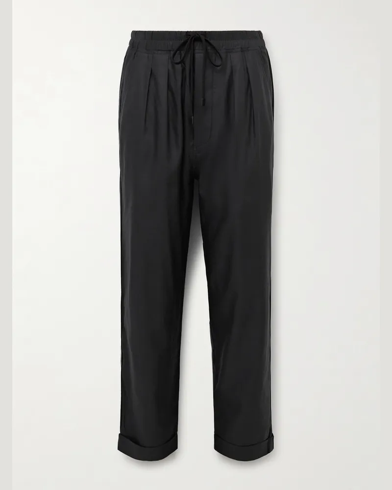 Tom Ford Gerade geschnittene Hose aus einer Mischung aus Lyocell, Seide und Baumwolle mit Falten und Kordelzugbund Schwarz
