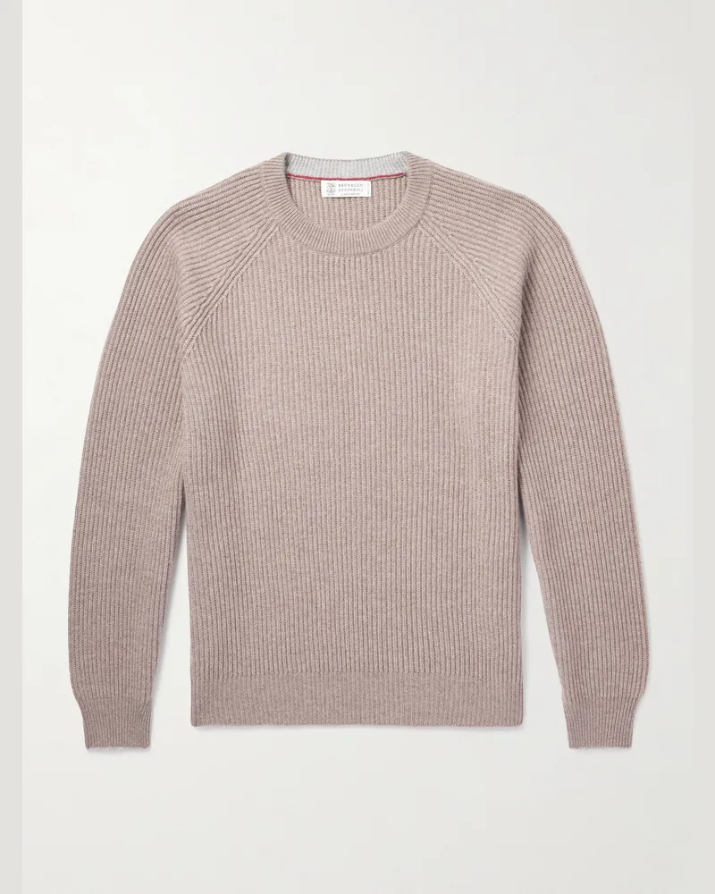 Brunello Cucinelli Rippstrickpullover aus Kaschmir Neutral