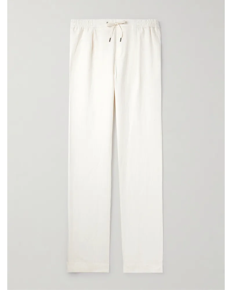 Ralph Lauren Dorset gerade geschnittene Bundfaltenhose aus einer Seiden-Leinenmischung Neutral