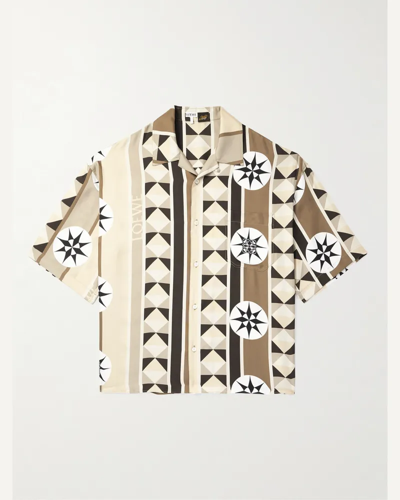 Loewe Paula's Ibiza Oversized Camp-Collar Printed Silk-Twill Shirt Neutrals