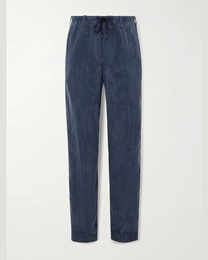 Dries van Noten Woven Straight-Leg Drawstring Trousers Blue