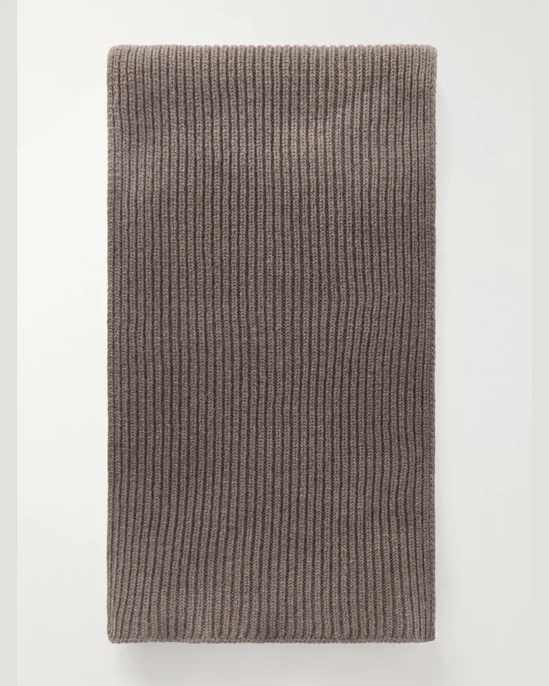 John Smedley Stark Ribbed Recycled-Cashmere and Wool-Blend Scarf Brown