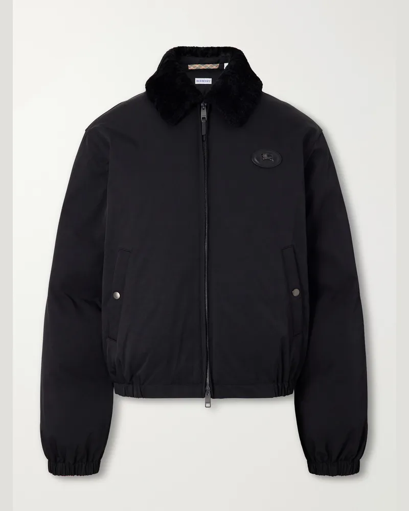 Burberry Logo-Appliqué Shearling and Leather-Trimmed Padded Shell Blouson Jacket Black