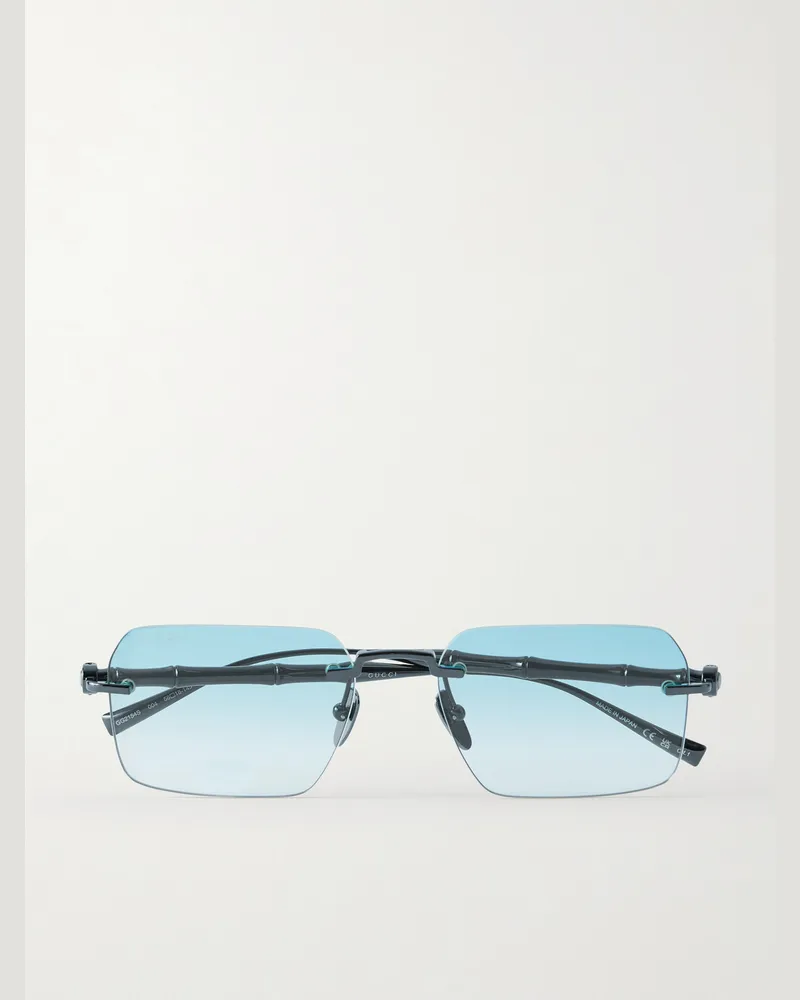 Gucci Bamboo Square-Frame Gunmetal-Tone Sunglasses Blue