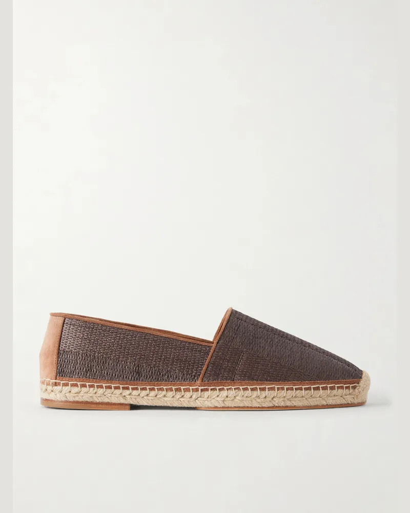 Brunello Cucinelli Leather-Trimmed Woven Raffia Espadrilles Brown