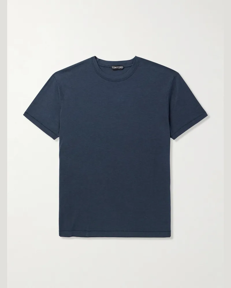 Tom Ford Schmal geschnittenes T-Shirt aus Jersey aus einer Lyocell-Baumwollmischung Blau