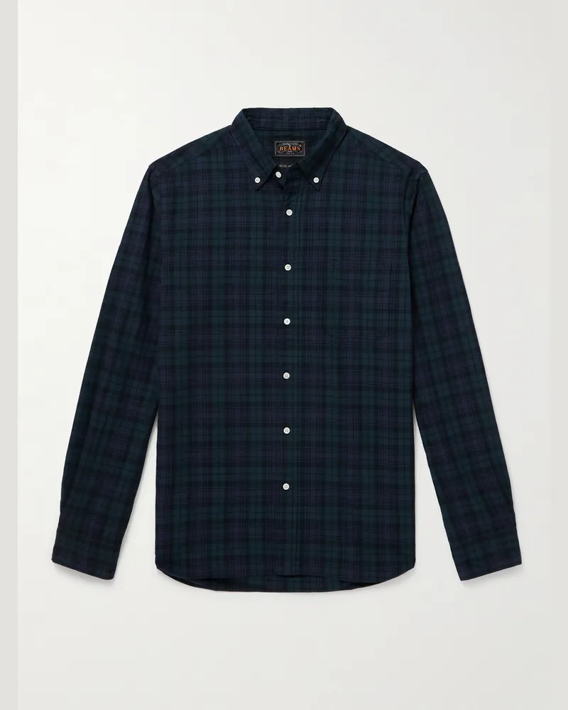 Beams Plus Kariertes Hemd aus Baumwolle mit Button-Down-Kragen Blau