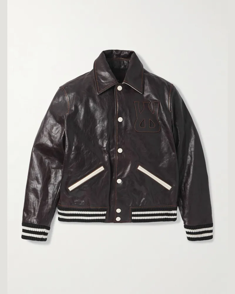 Wales Bonner Prince wattierte Collegejacke aus Leder mit Logoapplikation Braun