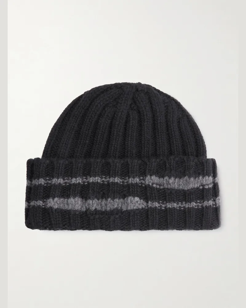 Mfpen Court Beanie aus Wolle in Rippstrick Schwarz