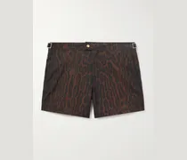 Straight-Leg Mid-Length Ocelot-Print Swim Shorts