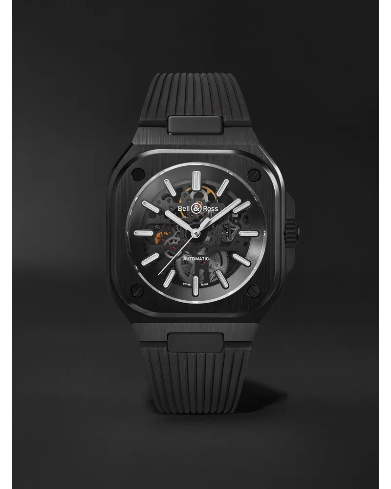 Bell & Ross BR 05 Skeleton – 41 mm Uhr aus schwarzer Keramik mit automatischem Aufzug und Kautschukarmband, Ref.-Nr.: BR05A-BL-SK-CE/SRB Schwarz