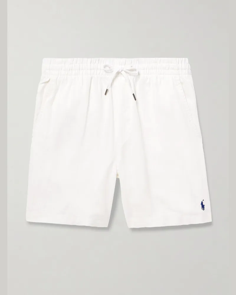 Ralph Lauren Prepster Straight-Leg Logo-Embroidered Linen Drawstring Shorts White