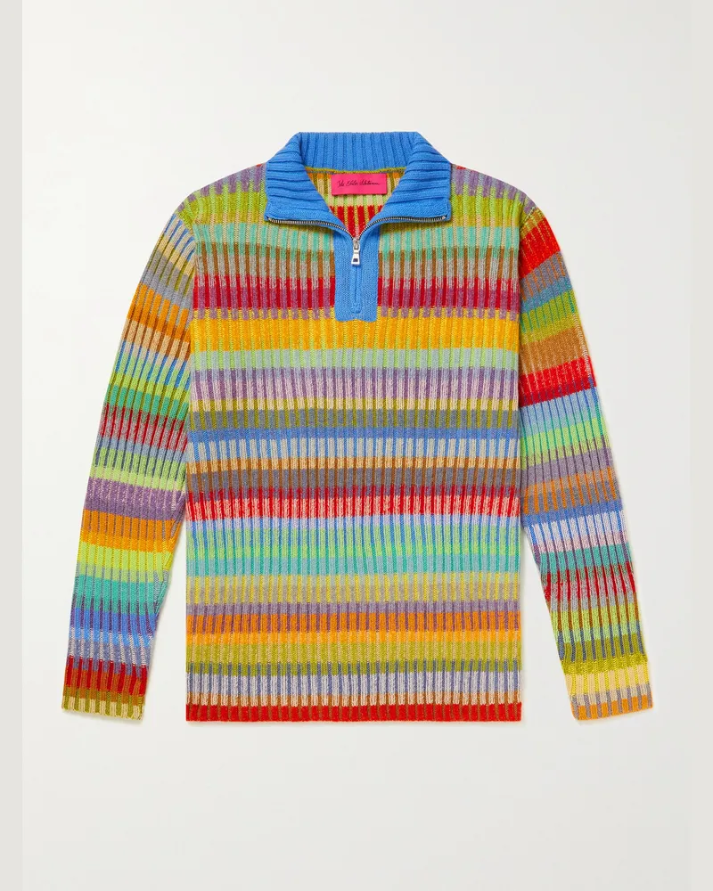 The Elder Statesman Jolly Ribbed Striped Cashmere Half-Zip Sweater Mehrfarbig