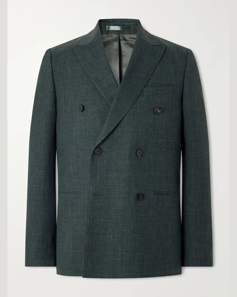 MR P. Double-Breasted Woven Wool, Silk and Linen-Blend Blazer Green