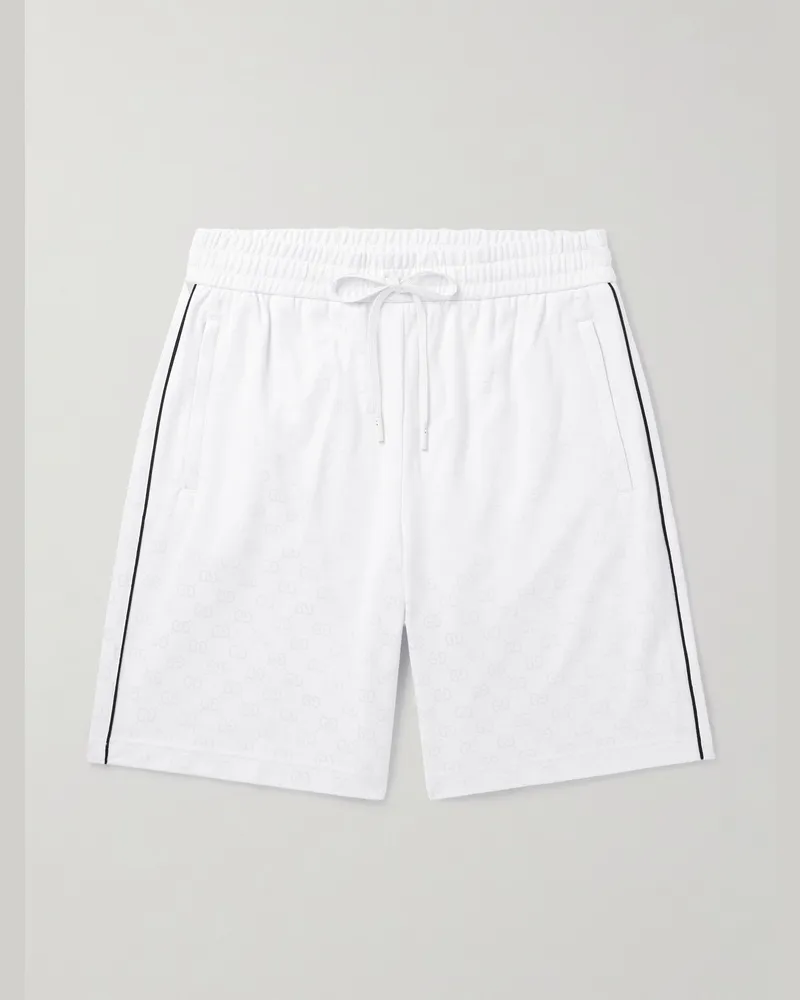 Gucci Straight-Leg Logo-Jacquard Jersey Drawstring Shorts White