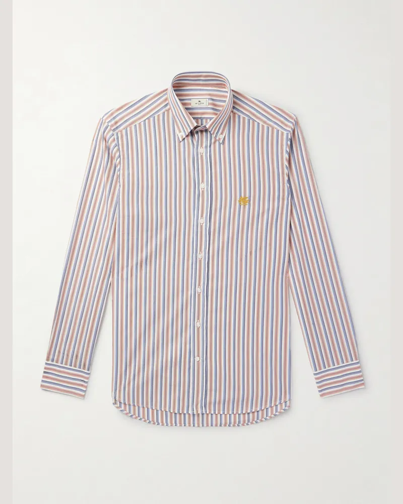 Etro Roma schmal geschnittenes Hemd aus gestreifter Leinenpopeline mit Button-Down-Kragen Rot