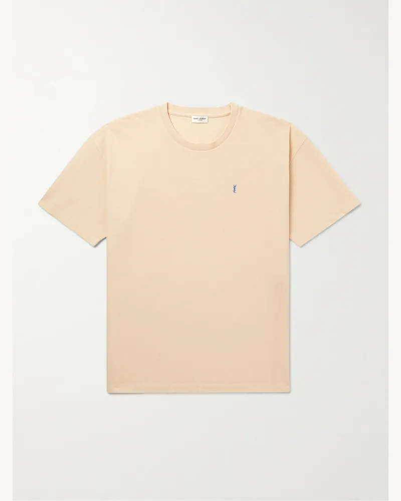 Saint Laurent T-Shirt aus Baumwoll-Piqué mit Logostickerei Gelb