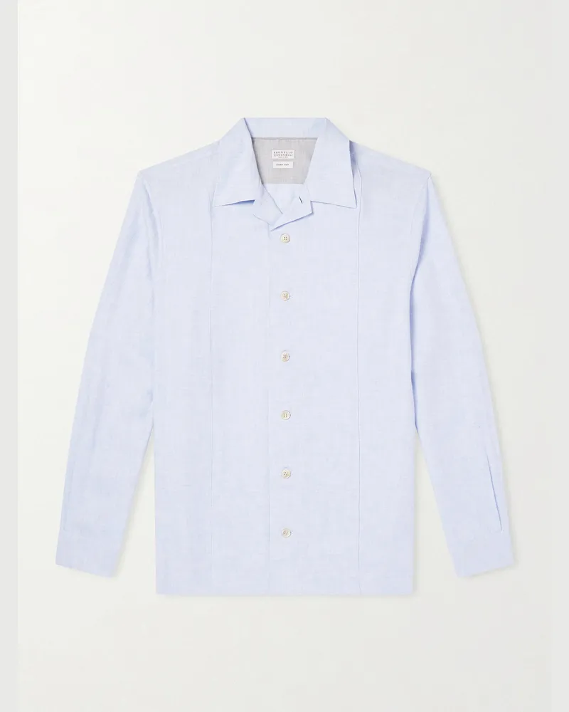 Brunello Cucinelli Hemd aus einer Mischung aus Hanf, Leinen und Baumwolle Blau