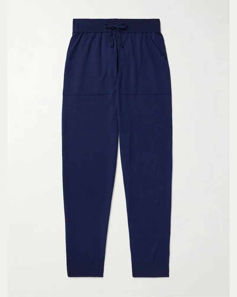John Smedley Henning schmal zulaufende Jogginghose aus Merinowolle Blau