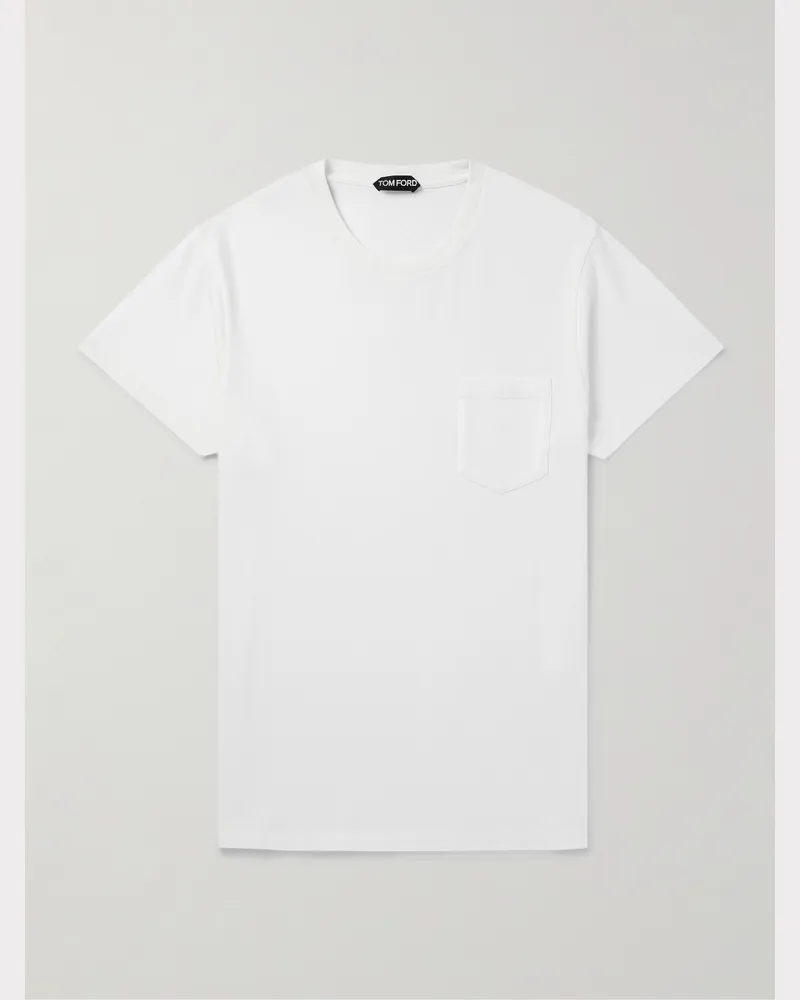 Tom Ford Schmal geschnittenes kaltgefärbtes T-Shirt aus Baumwolle Weiß