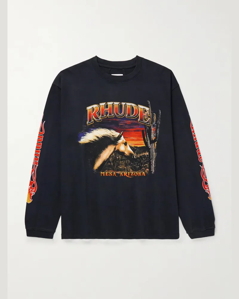 RHUDE Mesa Stallion Oberteil aus Baumwoll-Jersey mit Logoprint Schwarz