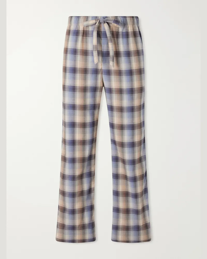 TEKLA Auralee Checked Organic Cotton-Flannel Pyjama Trousers Blue